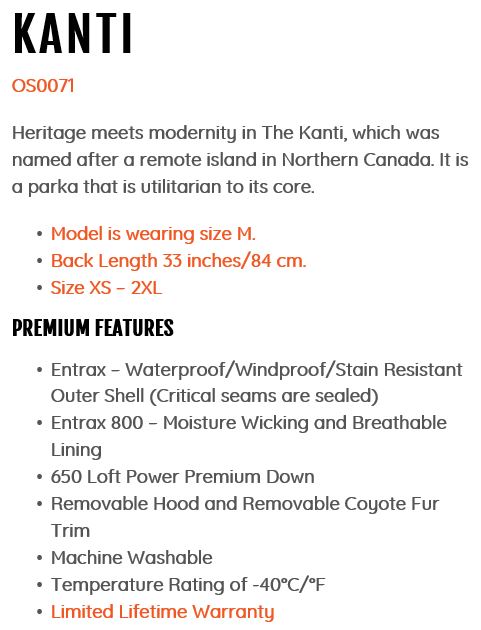 Outdoor Survival Canada Parka - OSC Kanti Parka - $1000.00