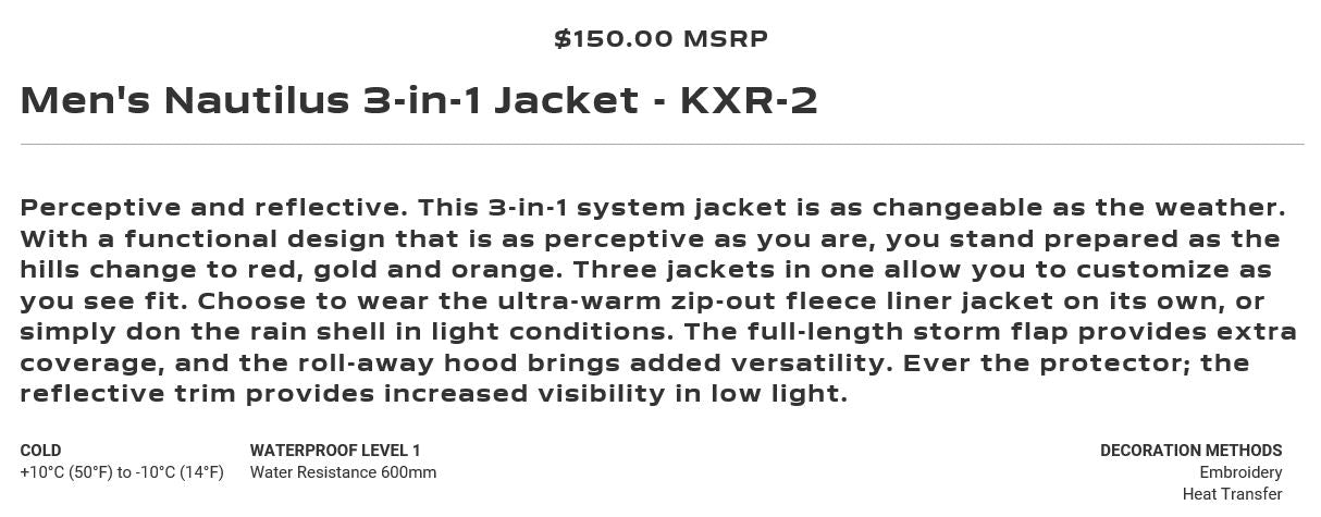 Stormtech KXR-2 - Nautilus 3-in-1 jacket $120.00